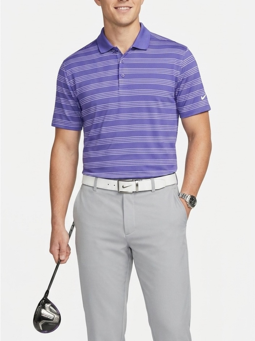 Nike Golf Tour Performance Dri-FIT Polo Shirt Blue White Stripe Large